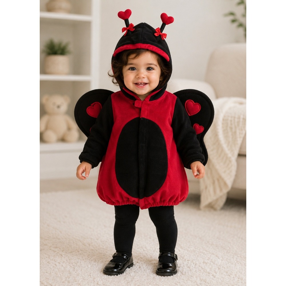 Old Navy Ladybug Costume Toddler 2T-3T Red Black Fleece Hooded Wings Heart Wings